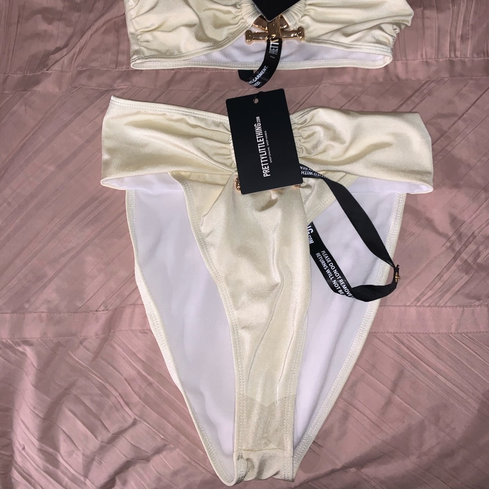 Cream Hammered Trim Bikini Bottom and  top